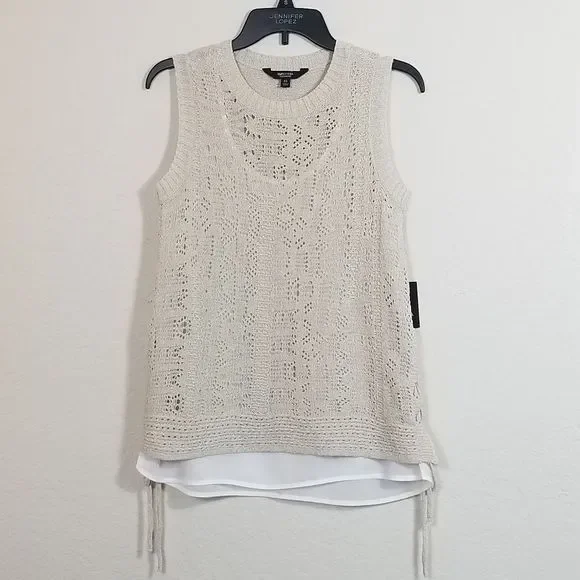 VERA WANG BNWT Knit Layered Tank Crew Neck Beige - Picture 5 of 8